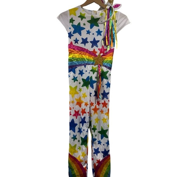 Other - Unicorn costume NEW Colorful Star Rainbow Jumpsuit & headband 8-9 youth